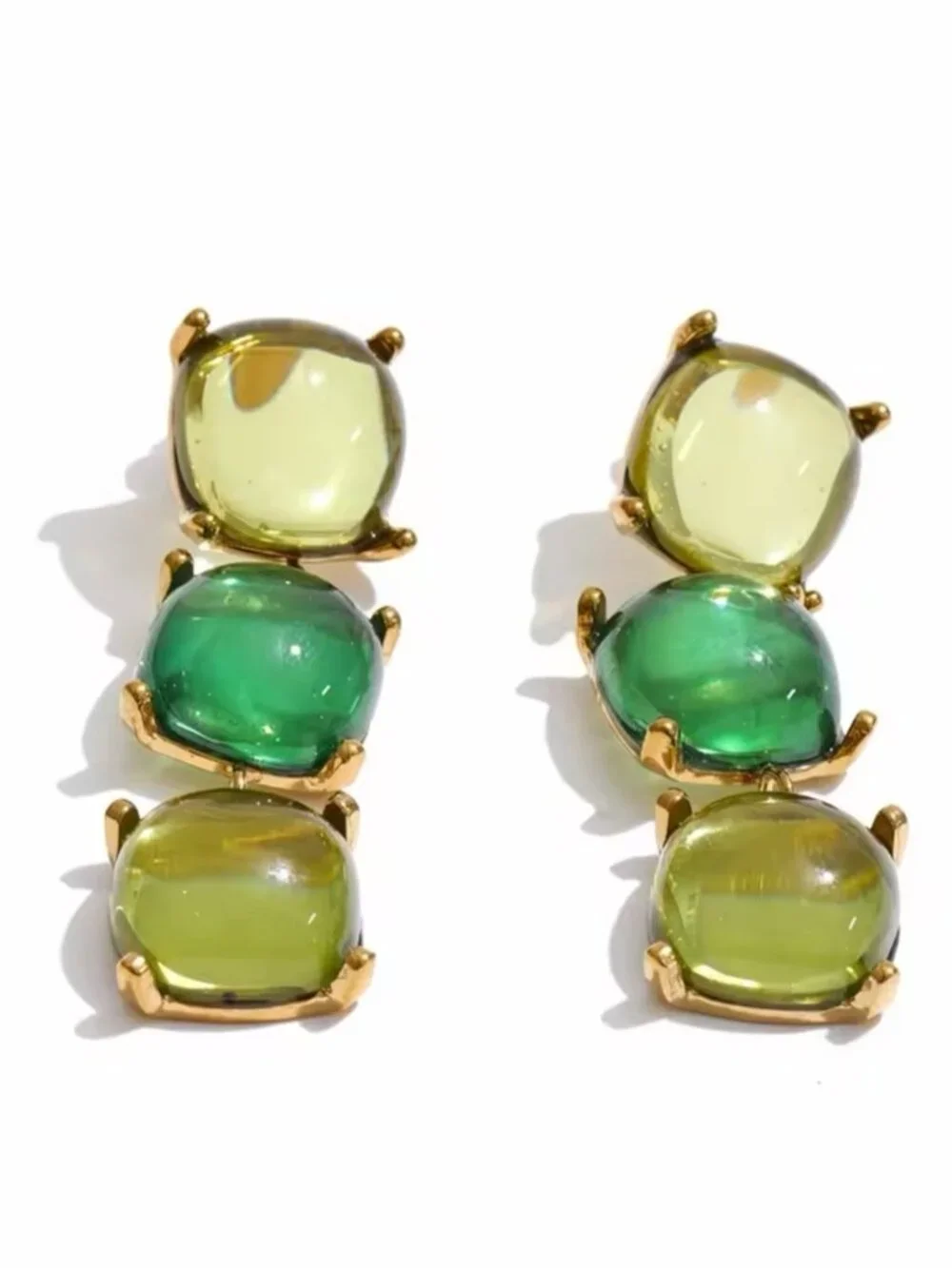 Green and Yellow Acrylic Resin Square Chain Necklace Bracelet Earrings Set